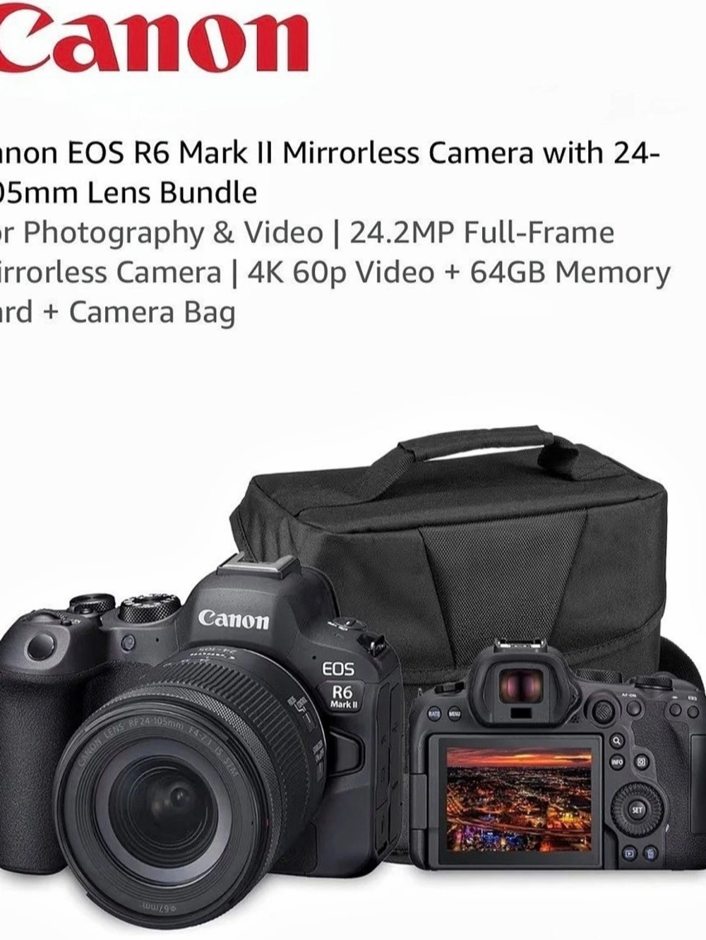 Canon EOS R6 Mark II RF 24-105mm Camera Bundle Black